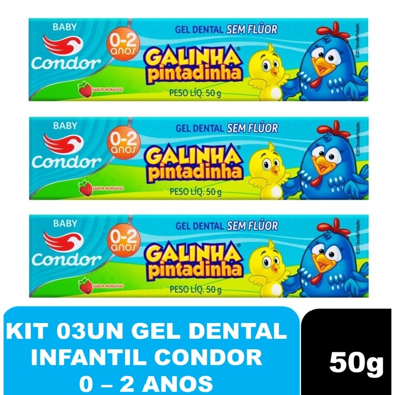 PACK 03un do Gel Dental de Morango Baby (0-2 ANOS) Galinha Pintadinha sem fluor 50g