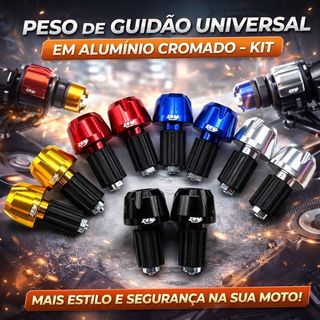 Par de Peso de Guidão Universal para Moto em Alumínio Cromado – Kit