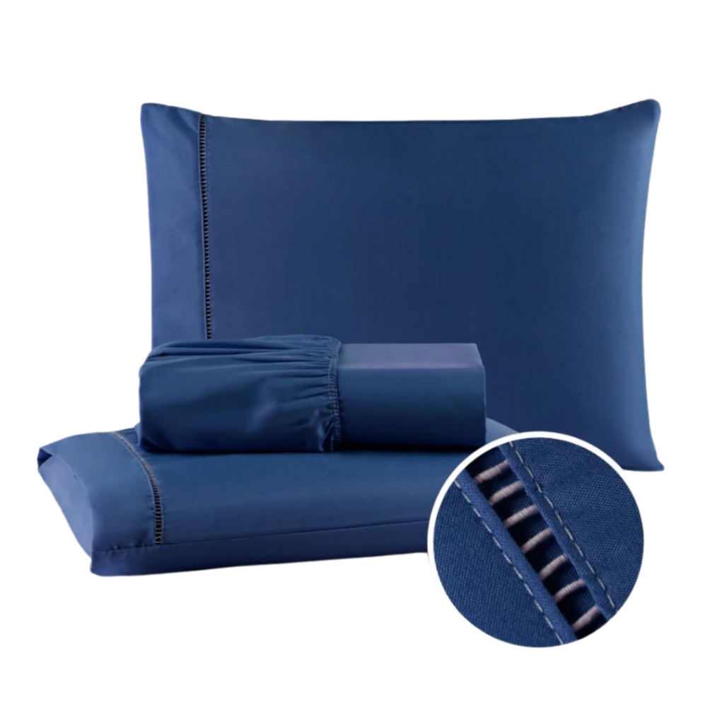 Jogo de Lençol QUEEN 400 Fios Micropercal Com Fronha em Ponto Palito Com Elastico