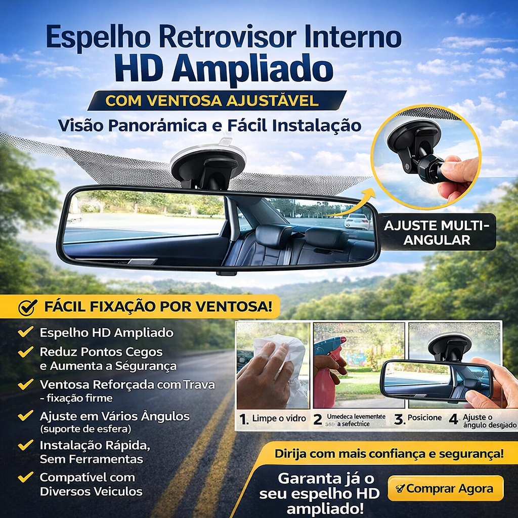 Espelho Retrovisor Interno Universal Ajustável Com Ventosa em Oferta na Shopee