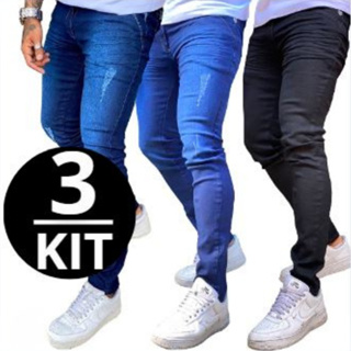 Kit 3 Calça Jeans Masculina com Elastano Skinny Slim Premium Original Skinny NF - Envio Imediato em Oferta na Shopee