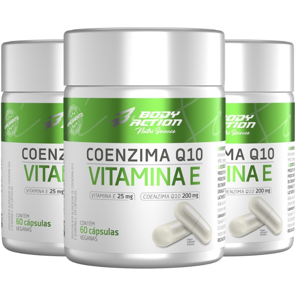 Kit 3x Coenzima Q10 com Vitamina E 60 Caps - 3 Meses Bodyaction