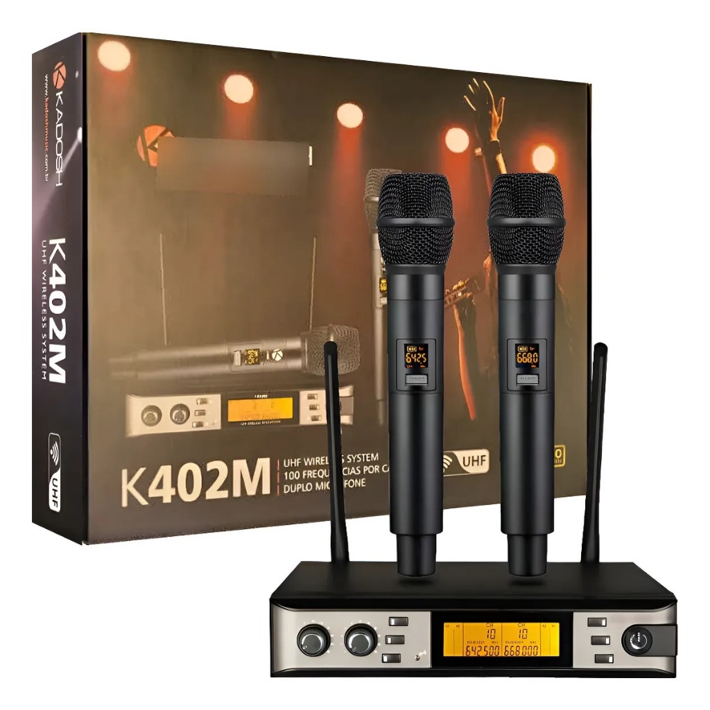 Microfone Sem Fio Duplo Kadosh UHF Profissional K-402M