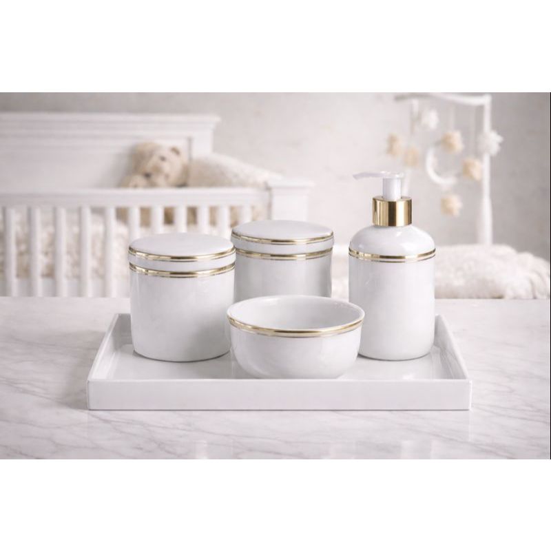 Kit Higiene Bebe Porcelana Filete Ouro Organizacao Decoracao em Oferta na Shopee