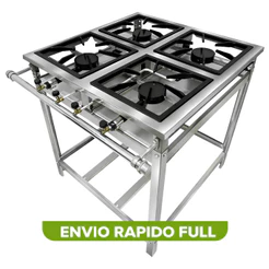 Fogão Industrial Alta Pressão 4 Bocas Em Inox Chama Forte Cozinha Profissional Uso Pesado