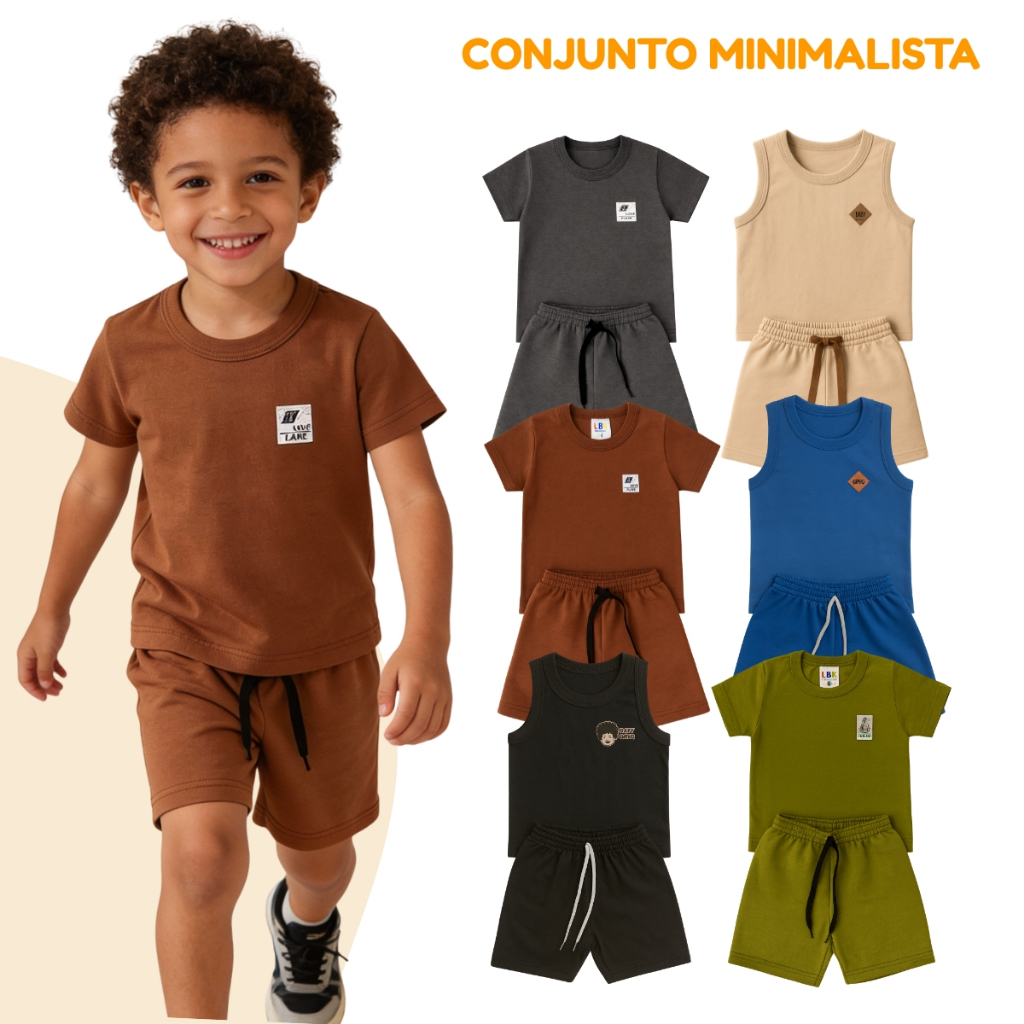 Kit 10 ou Kit 6 Peças de Roupas Infantil Minimalista Monocromático - Conjunto Infantil Verão Liso em Oferta na Shopee
