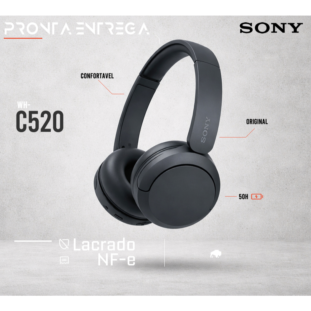 Fone de Ouvido Over-ear Sony WH-CH520 Bluetooth Preto Original Lacrado