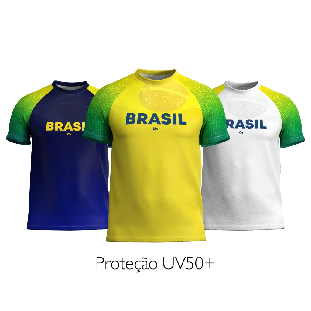 Camiseta Esportiva Gola Careca Malha Dry Soft Leve e Fresca Brasil Brasileira