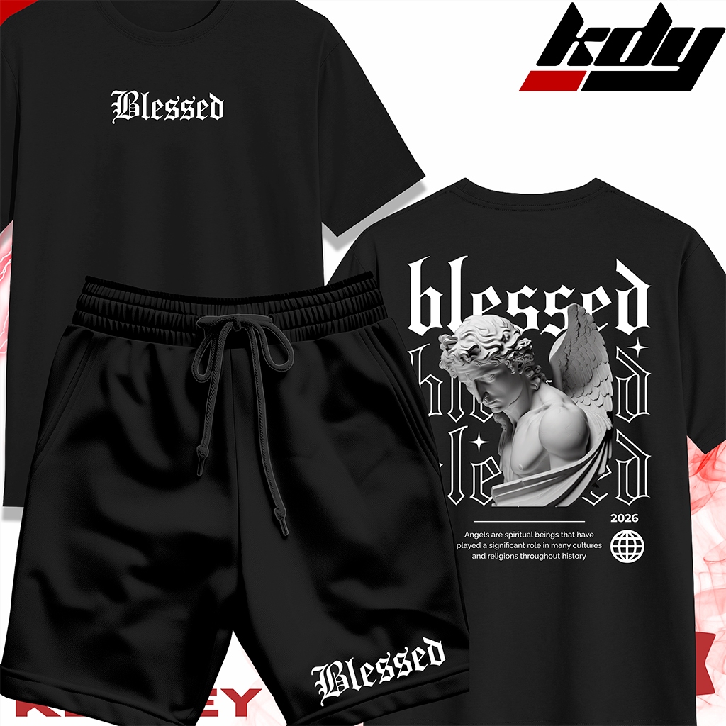 KIT Camisa Streetwear 100% Algodão e Bermuda Mauricinho Unissex Estampa ANJO BLESSED KIT Camisa Streetwear 100% Algodão e Bermuda Mauricinho Unissex Estampa ANJO BLESSED