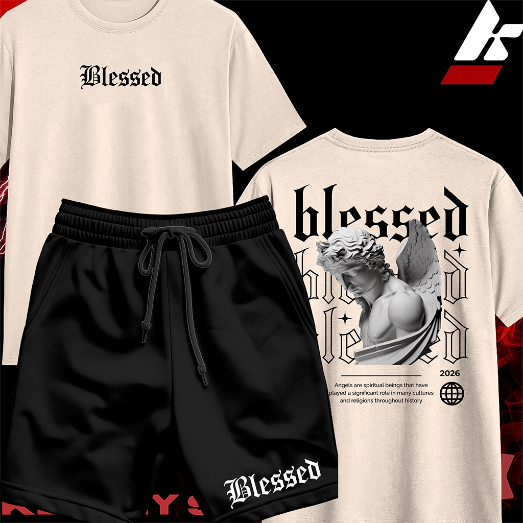 KIT Camisa Streetwear 100% Algodão e Bermuda Mauricinho Unissex Estampa ANJO BLESSED — imagem 2 de 2