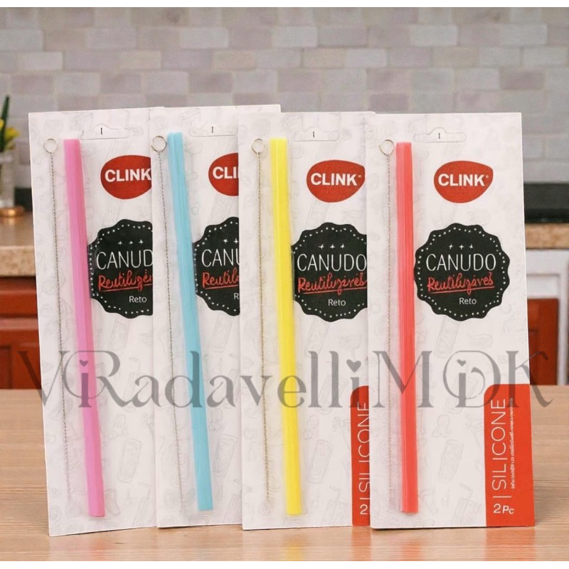 Canudo 10MM Reutilizável   de Silicone Acompanha Escova Para Limpeza Kit 2 Peças