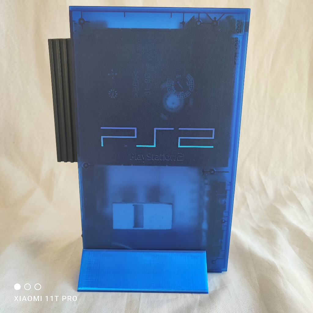 Base 3D Azul Translúcido Playstation 2 Ocean Blue Ps2 Fat Vertical Original Transparente