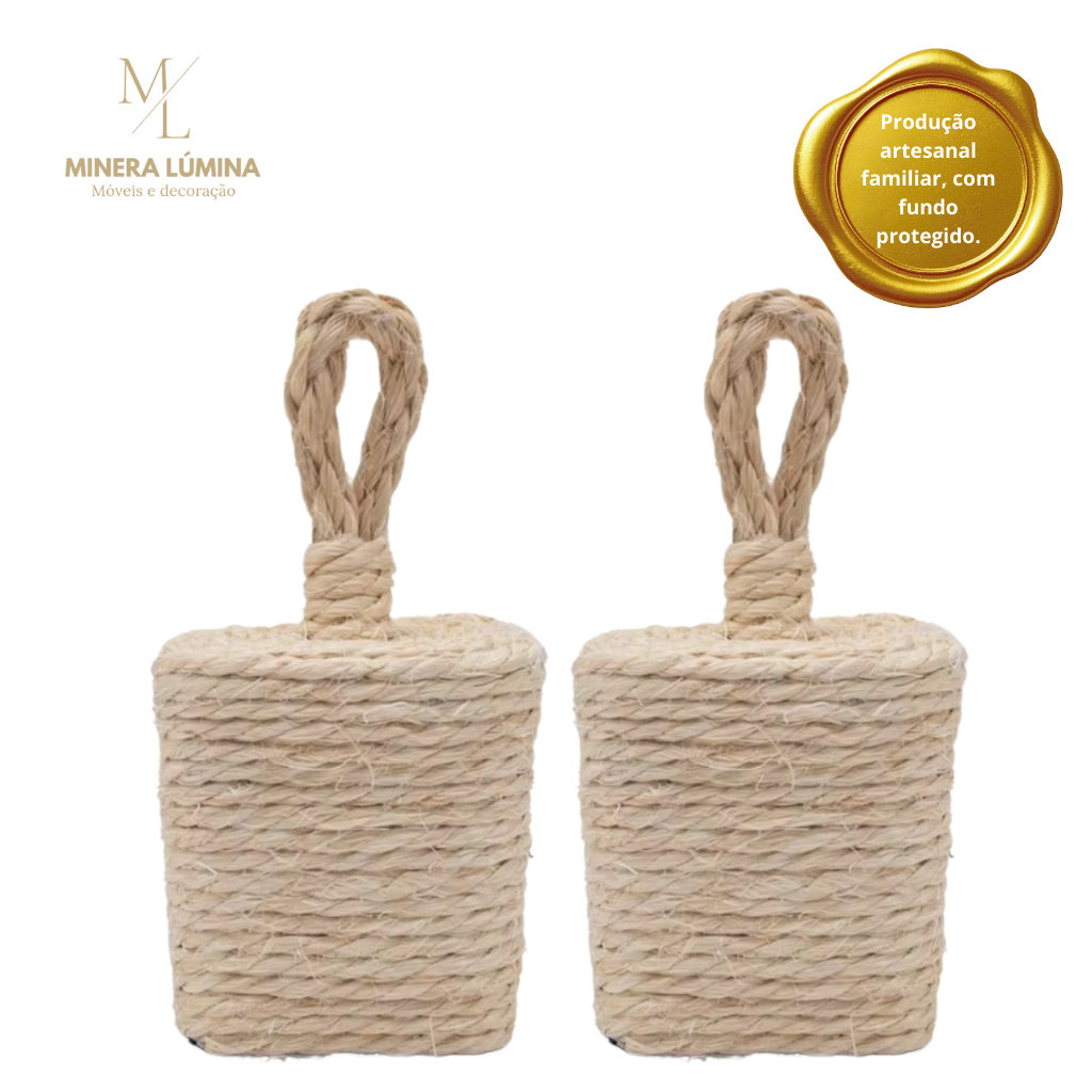 Kit 2 Peso de Porta Decorativo Batente Rústico Artesanal Com Corda de Sisal Natural Estrutura em Concreto Colorido
