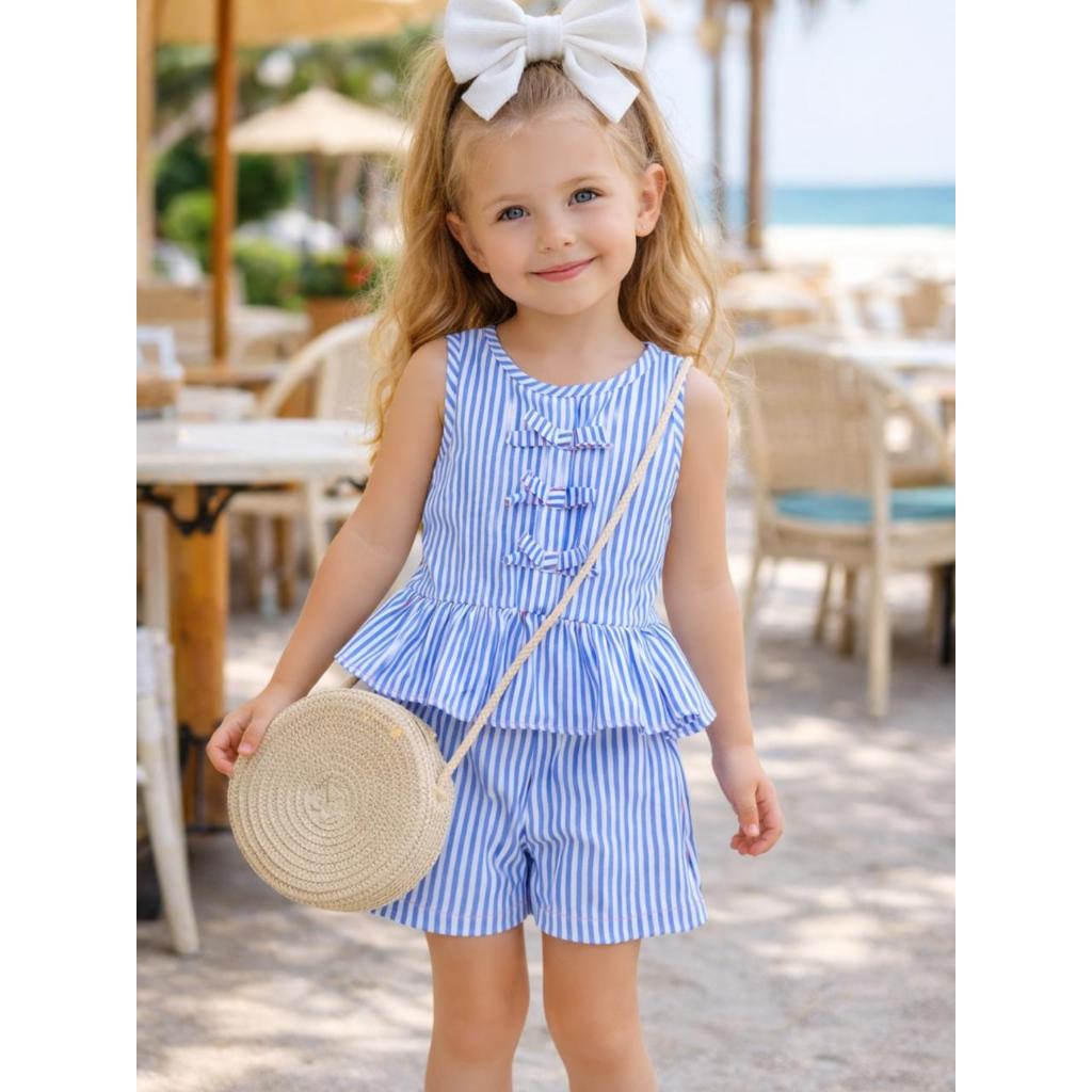 Conjunto Infantil e Juvenil Listrado Para Meninas Estilosas 2 Peças em Oferta na Shopee