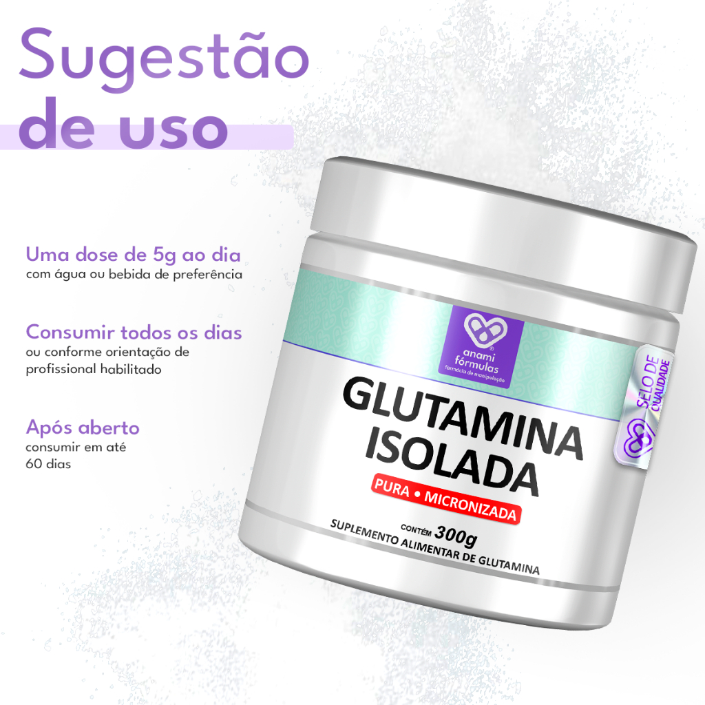 L-GLUTAMINA em Pó 5g por Dose – 100% Pura – Sem Sabor – Sem Glúten e Sem Lactose – 60 Doses – 300g – Anami — imagem 2 de 2