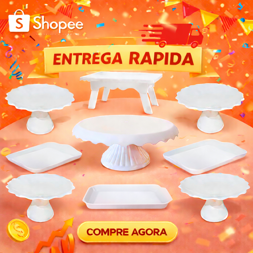 Decoracao de Festa com 9 itens Kit com 1 boleira 22cm + 4 suporte de doces + 3 bandejas + 1 mesinha em Oferta na Shopee
