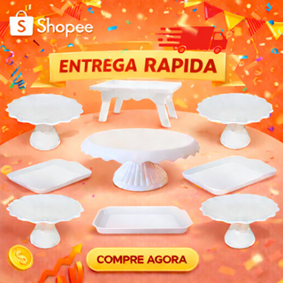 Decoracao de Festa com 9 itens Kit com 1 boleira 22cm + 4 suporte de doces + 3 bandejas + 1 mesinha em Oferta na Shopee