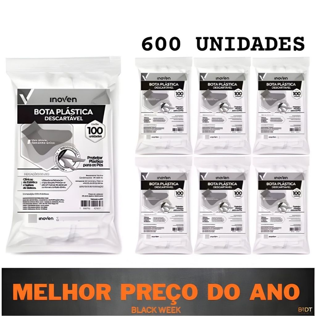 Bota Plástica Kit 6 Pac / 600 Unidades Descartável Pro pé
