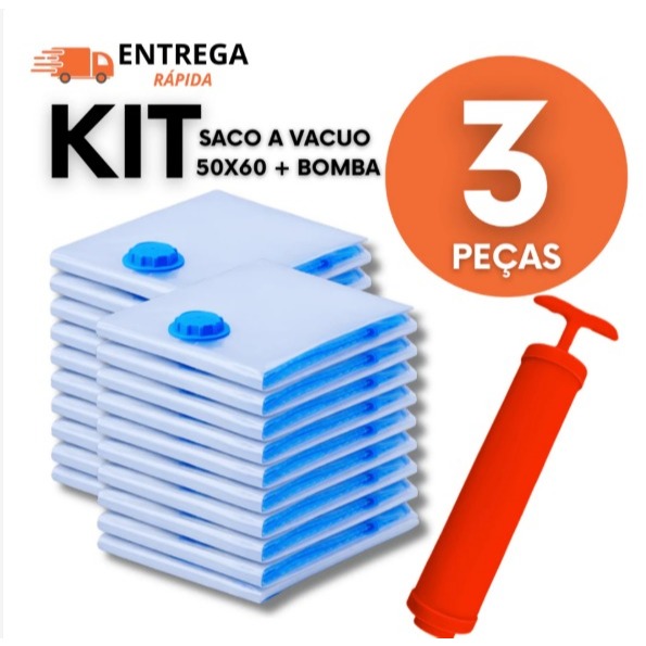 Saco A Vácuo Grande 50x60 Com Bomba De Ar Manual Compactador De Roupas Para Mala Viagem E Armário