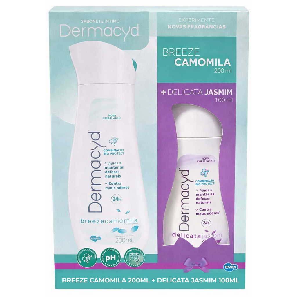 Kit Sabonete Íntimo Dermacyd Breeze Camomila 200ml + Sabonete Jasmim 100ml em Oferta na Shopee