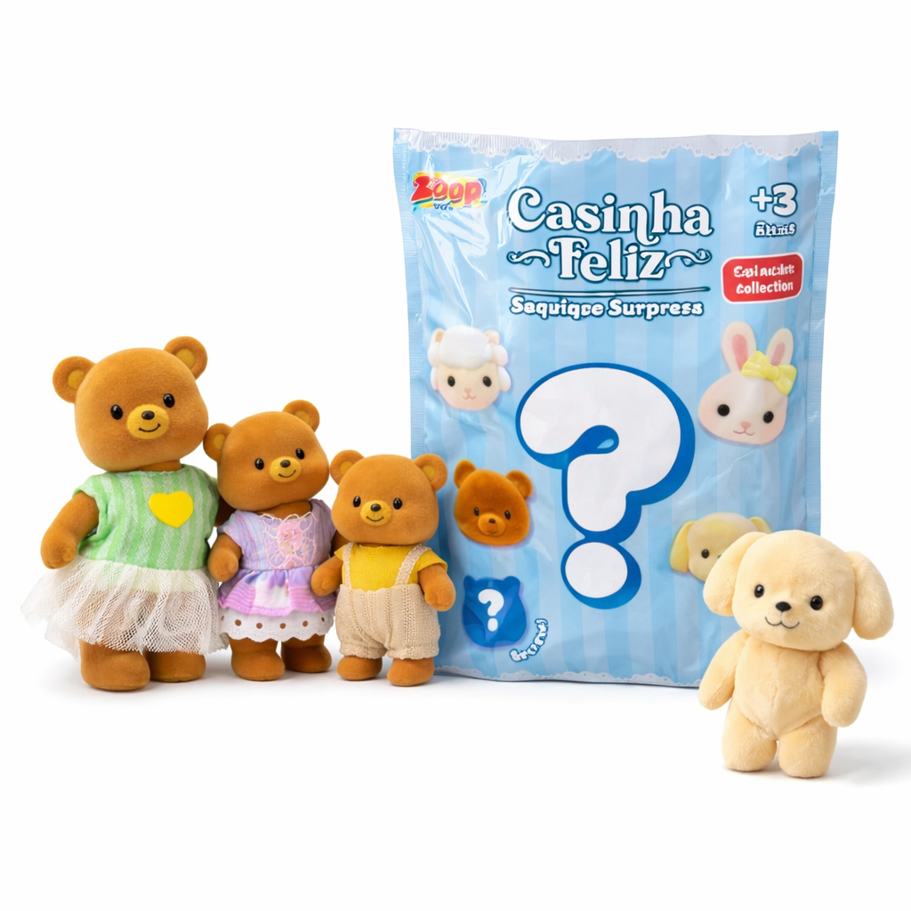 Kit Família Urso + Saco Surpresa Adultos Filhotes Coleção Casinha Feliz Miniaturas de Brinquedo Zoop Toys Saquinho