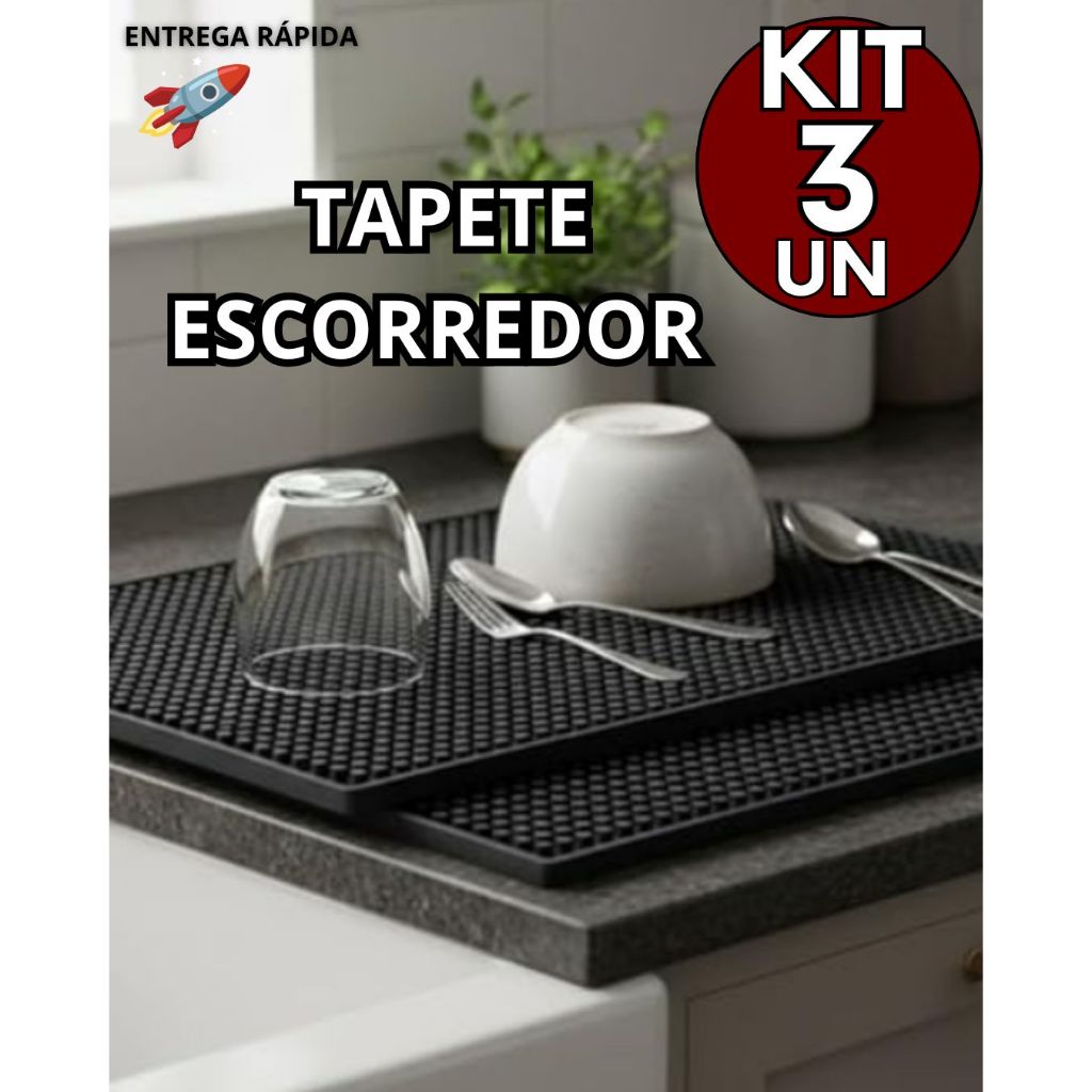 Kit 3 Tapete Escorredor de PVC Cozinha Casa Restaurante Lanchonete Bar Cozinha Cantina