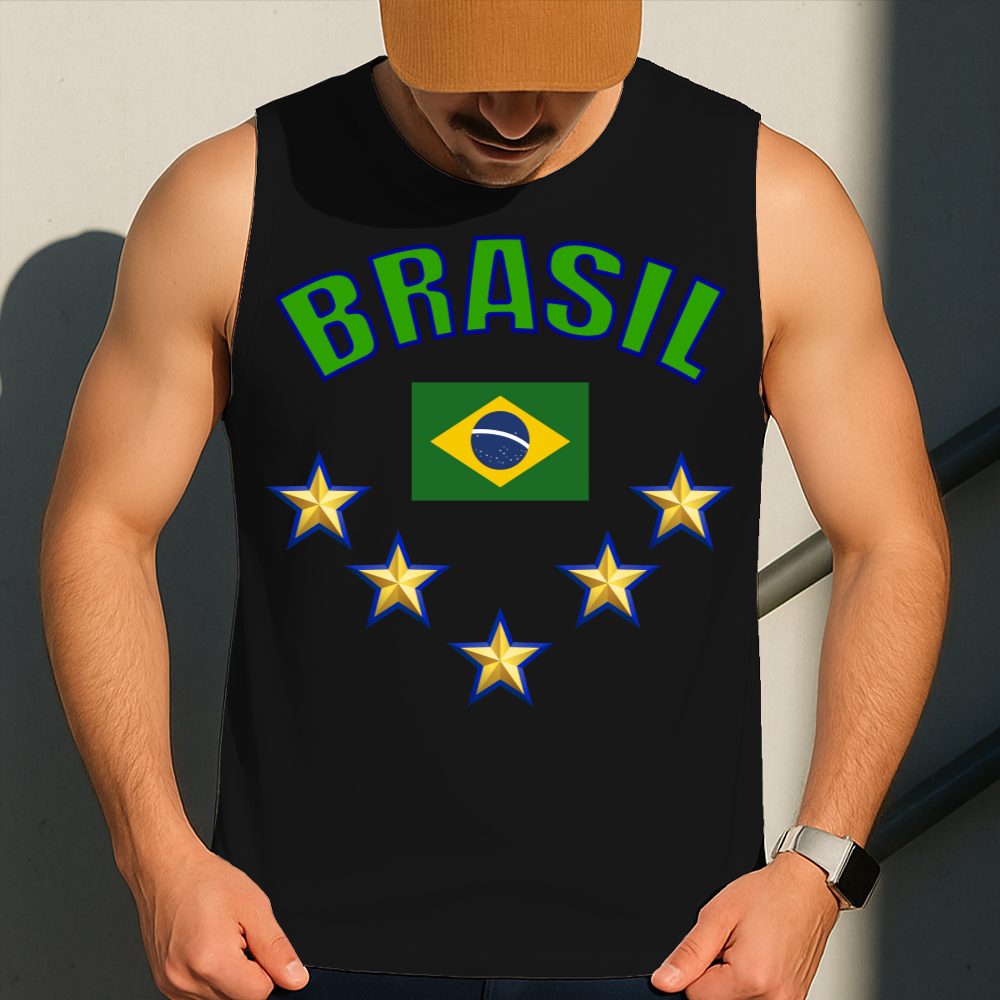 Camiseta Regata Masculina Estampa Brasil Time 100% Algodão Estilo Conforto Diário Do Tamanho P GG