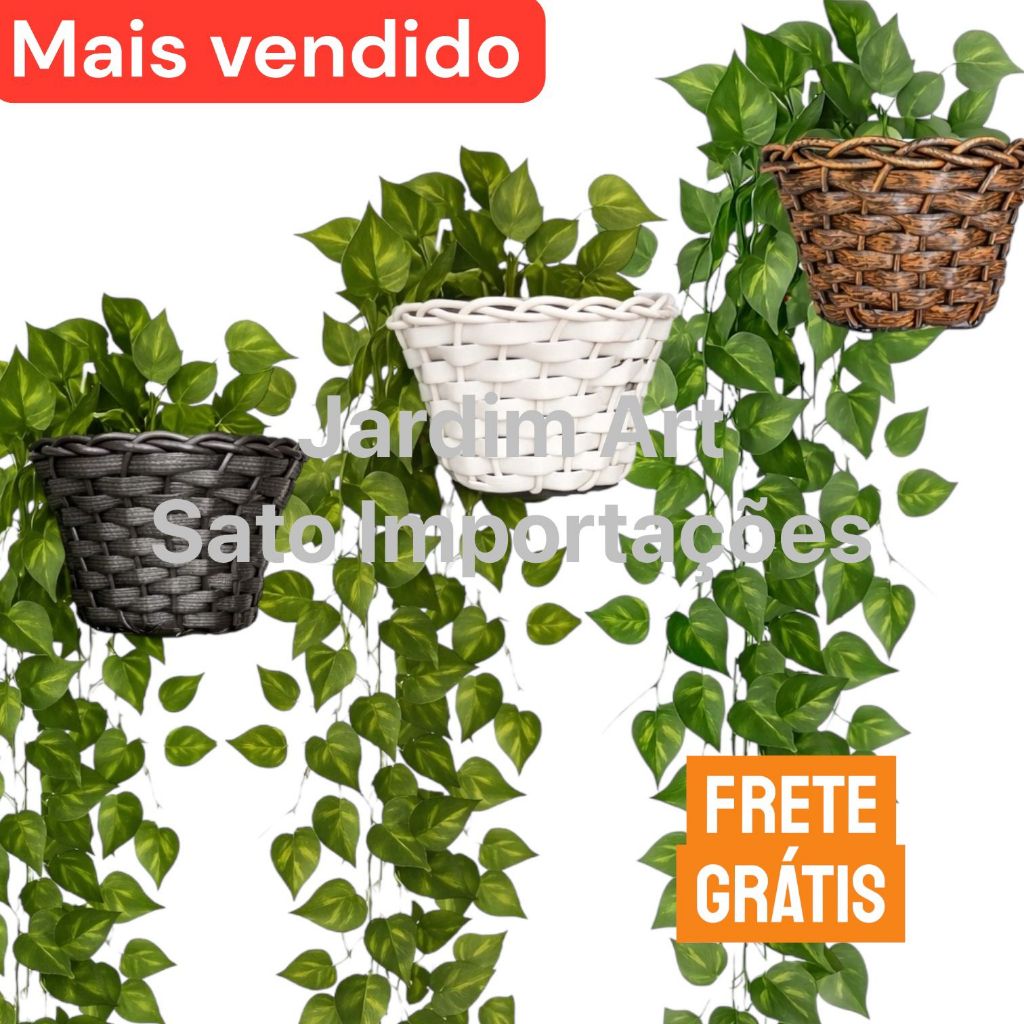 Jiboia Artificial Pendente para Parede com Vaso em 4 Opções de Cor 1v2c