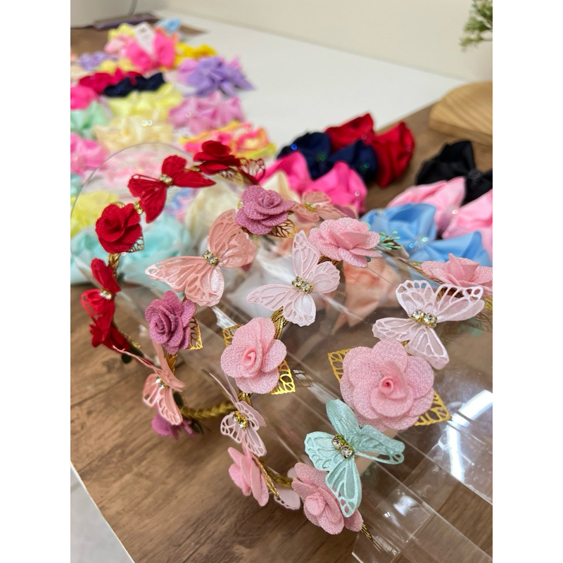 Handband Infantil Floral com Borboletas | Tiara Bebê Menina Delicada Festa | Faixa Laço Jardim Encantado