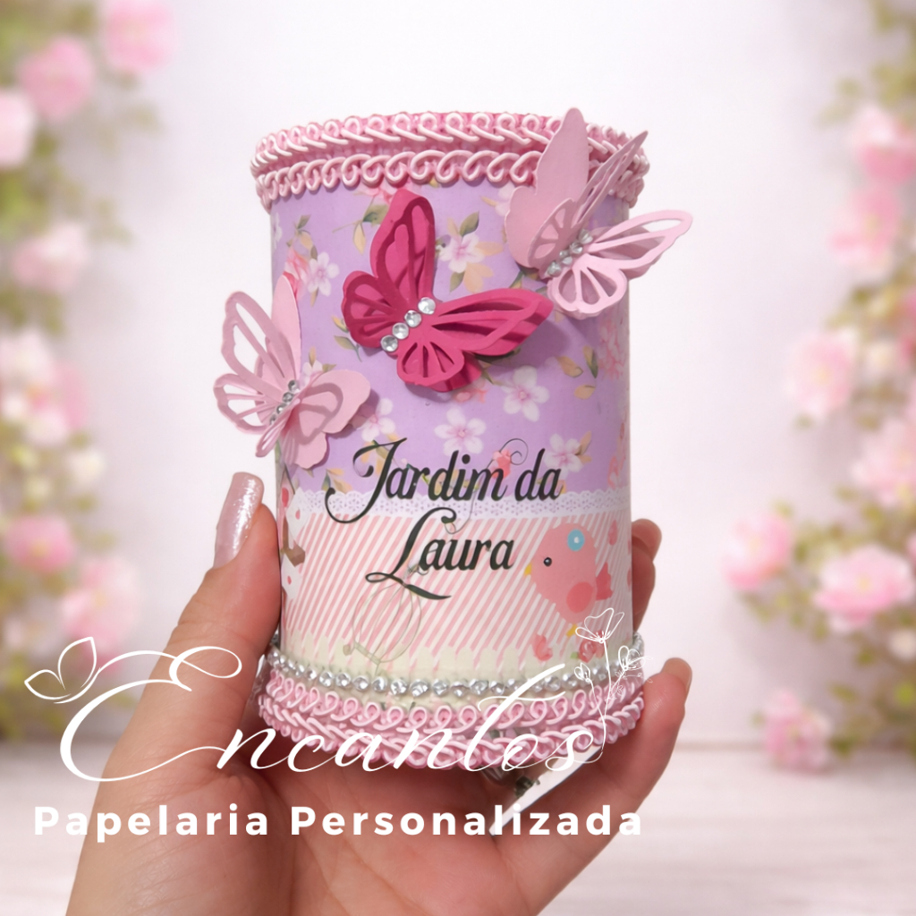 Cofrinho Personalizado Jardim das borboletas com strass em Oferta na Shopee