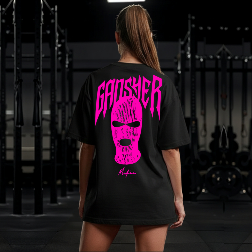 Camiseta Feminina Streetwear 100% Algodão Estampada Gangster Rosa Nas Costas Camisa Unissex Premium