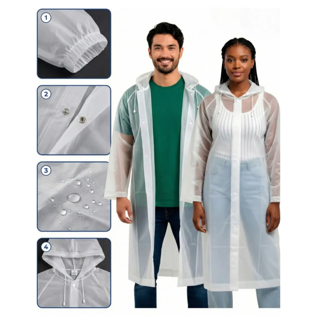 Kit 2 Capa de Chuva Reutilizavel Com Capuz ajustável Botoes Guarda Chuva EVA hiper resistente em Oferta na Shopee