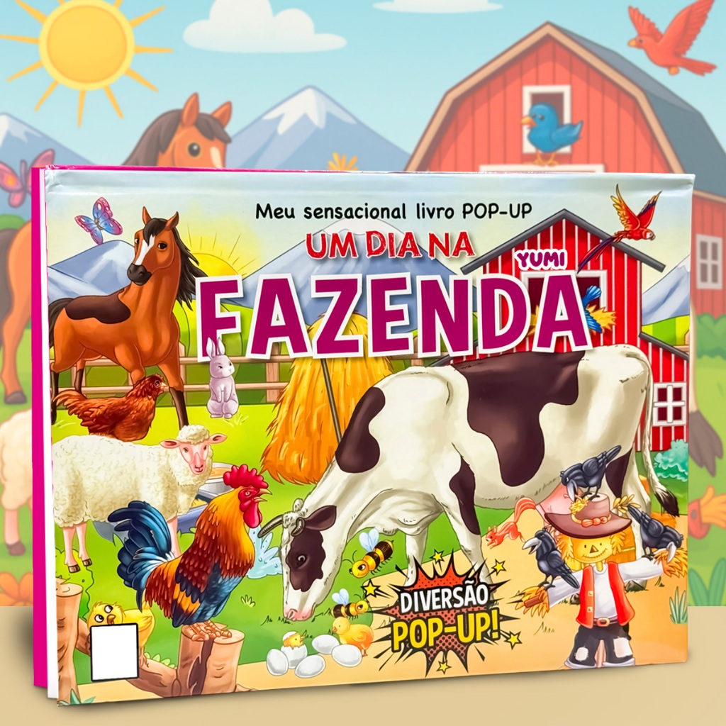 Livro Infantil Pop-up Um Dia na Fazenda Em 3d | Animais Interativos | Capa Dura Educativo Colecionável