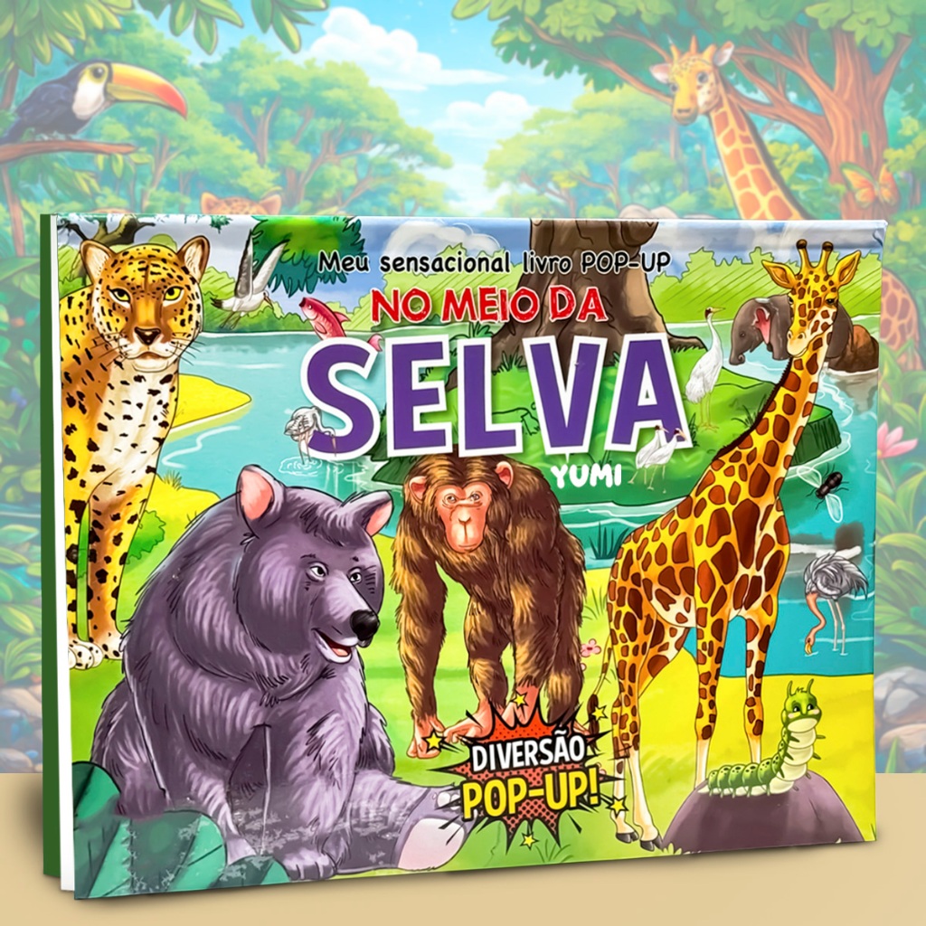 Livro Infantil Pop-up No Meio Da Selva Em 3d | Animais Interativos | Capa Dura Livro Educativo Colecionável