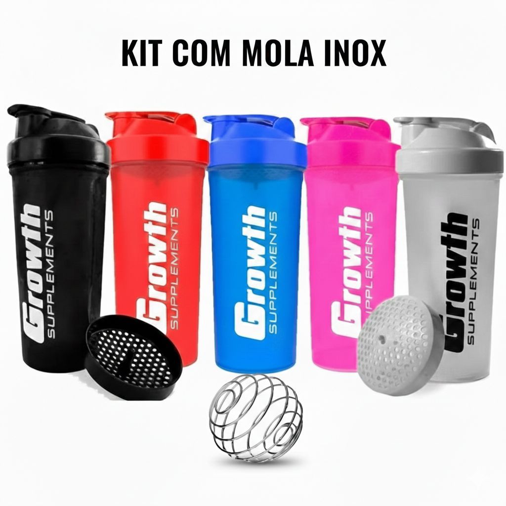 Coqueteleira Growth + Mola Inox - Academia Garrafa 600 ml Shaker Durável