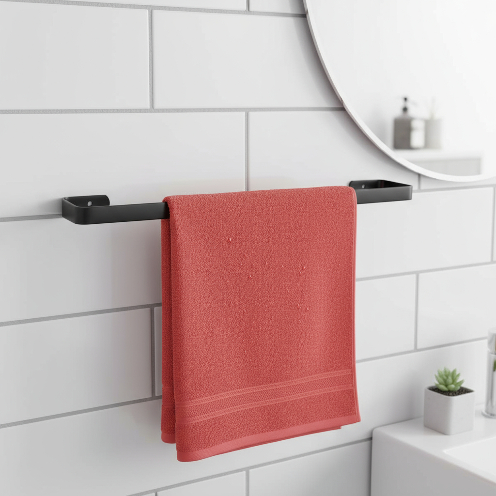 Toalheiro De Parede Preto Fosco – Suporte Toalha Banho Banheiro Alumínio Resistente em Oferta na Shopee