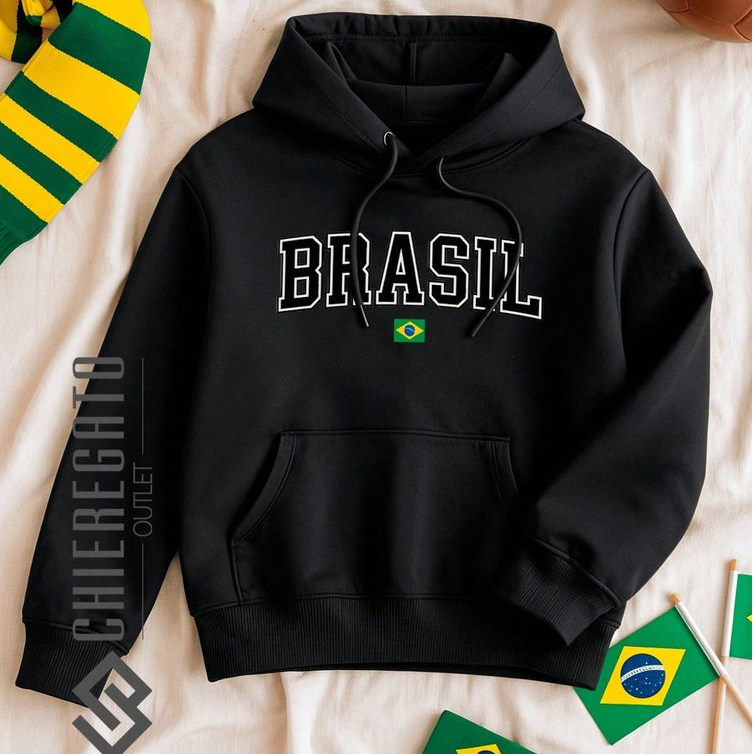 Moletom Infantil Juvenil Brasil BLACK Edition Canguru Estampado Flanelado Seleção Brasileira Inverno