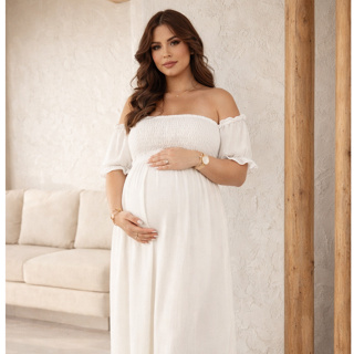 Vestido Longo Feminino Gestante Plus Size Confortável Chá Revelação Chá De Bebê Festas Eventos Casuais Estiloso Elegante em Oferta na Shopee