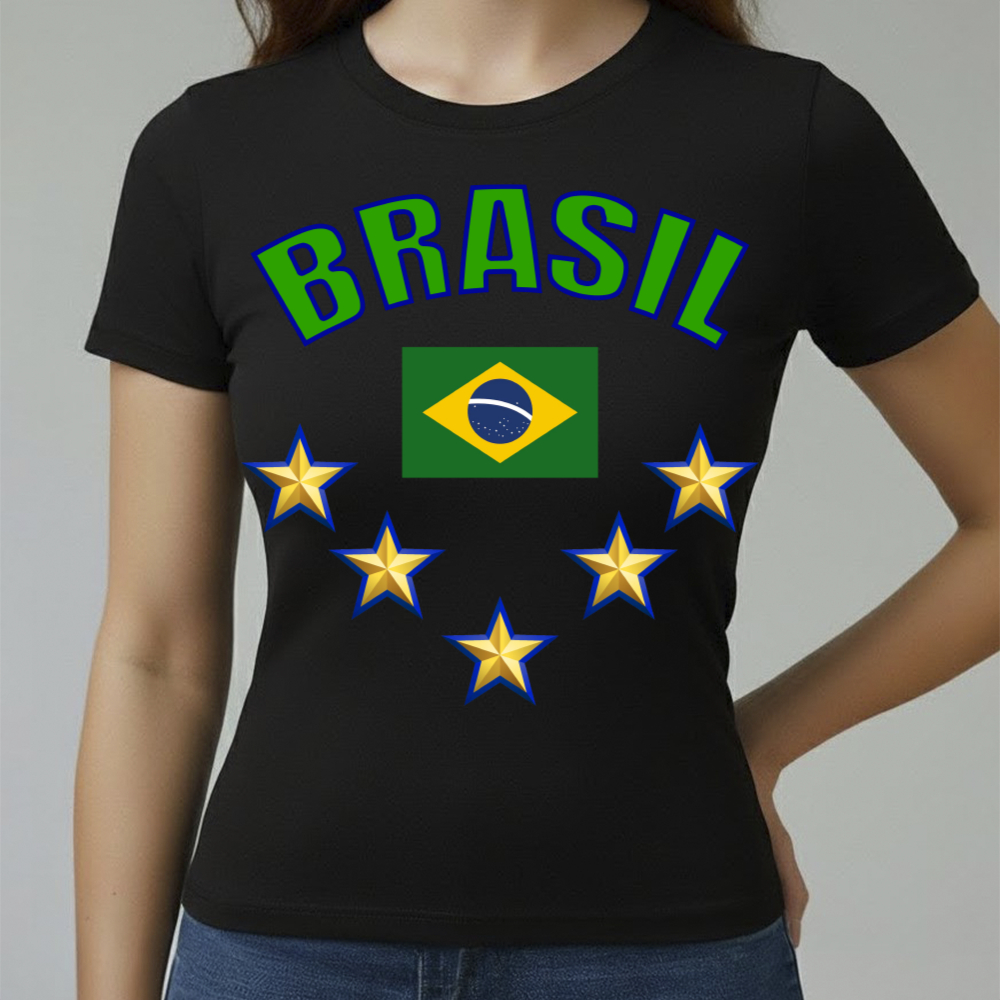 Camiseta Baby Look Feminina Algodão Conforto Qualidade Estampada Brasil Time Do Tamanho P ao GG