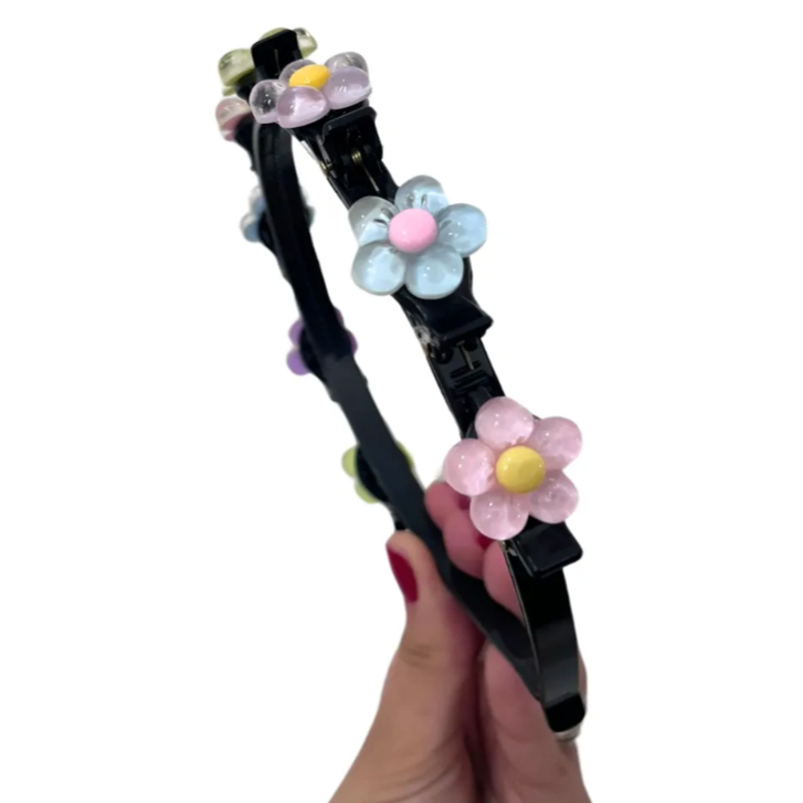 Tiara Diadema Presilha Flores Coloridas - Acessório Infantil