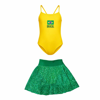 Body Alça Cruzada e Saia Infantil Copa 2026/Carnaval em Oferta na Shopee
