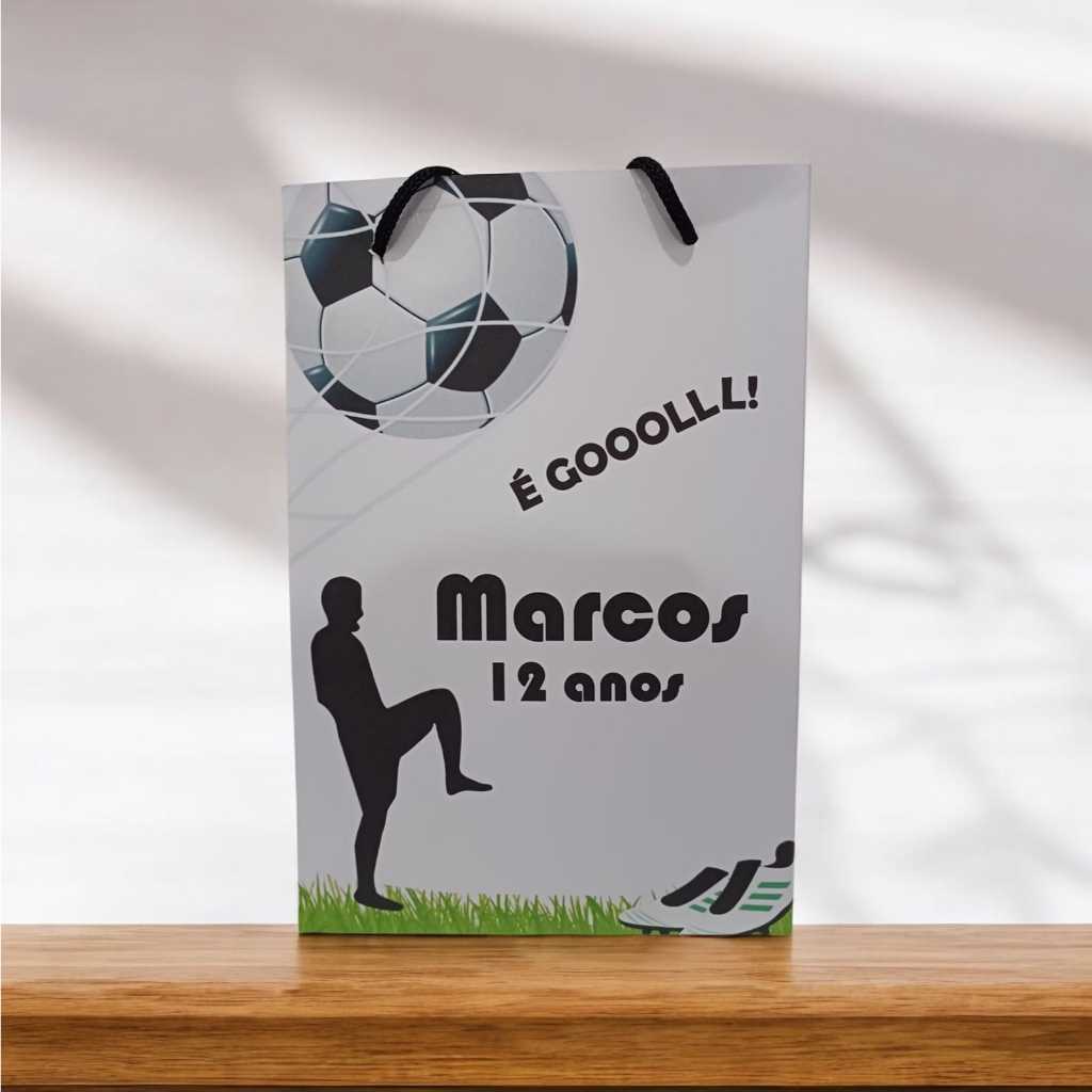 Sacolinha Personalizada com nome e idade (cabe Pipoca)  Futebol Surpresa Festa Aniversário Lembrancinhas
