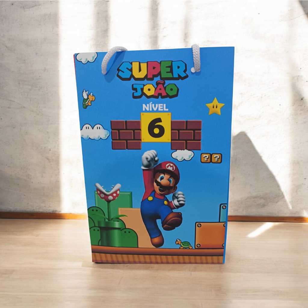 Sacolinha Personalizada com nome e idade (cabe Pipoca) Super Mario Broz Surpresa Festa Aniversário Lembrancinhas
