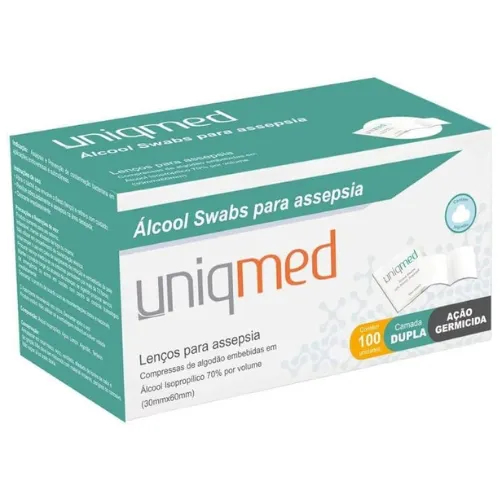 Alcool Isopropílico 70% Swab Lenço Umedecido 100un - Uniqmed em Oferta na Shopee