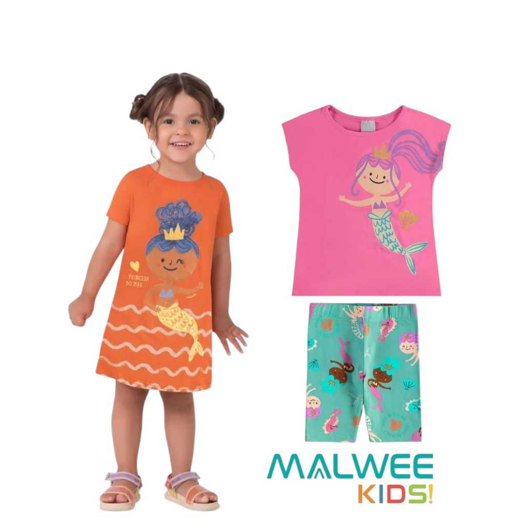 Kit Infantil 2 Conjuntos Malwee Kids Menina Conjunto + Vestido Roupa Infantil Feminina  Premium