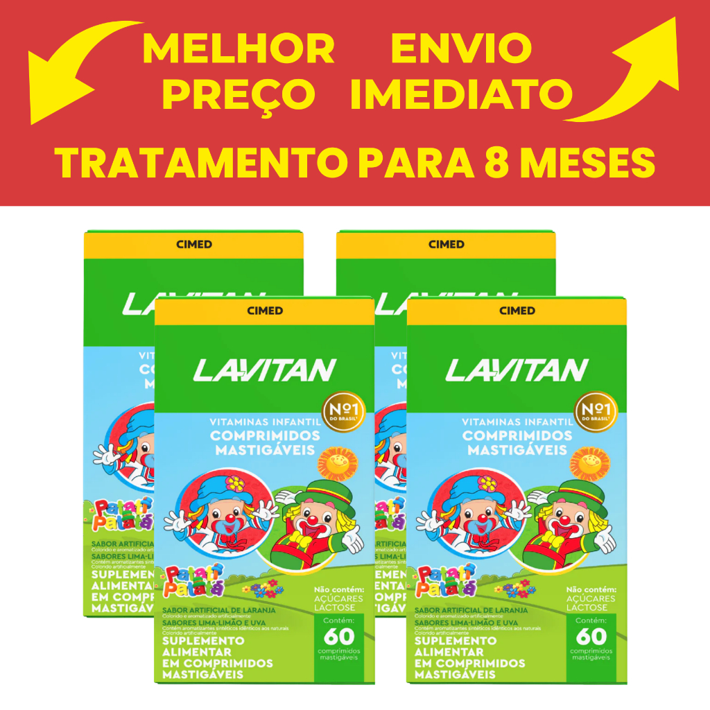Kit com 4 Lavitan Kids Vitamina Infantil Patati Patata 60 Cpr Mastigáveis Mix de Sabores Cimed