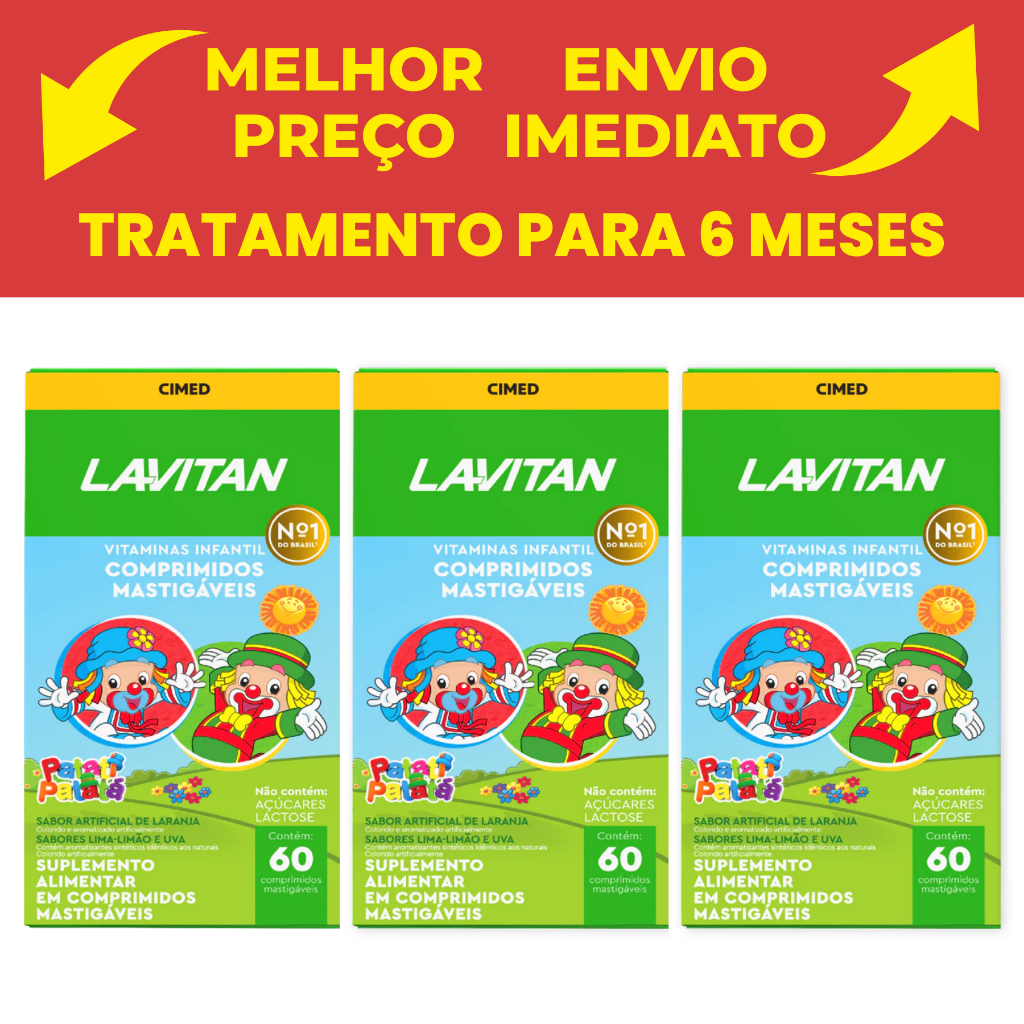 Kit com 3 Lavitan Kids Infantil Imunidade Patati Patata Mix De Sabores Cimed 60 CPR Mastigaveis