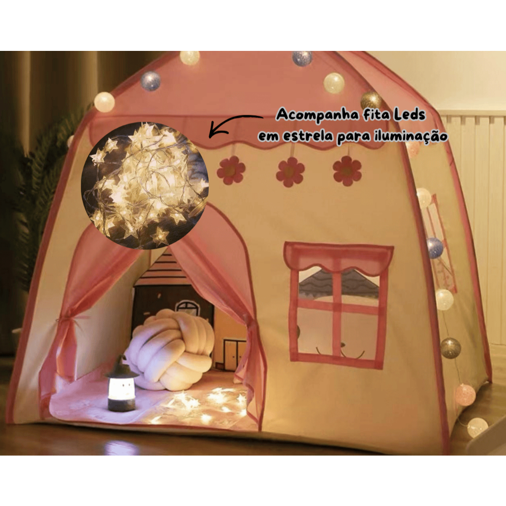 Imagem Barraca Tenda menina cabana casa menino Infantil Dobrável  COM/SEM LEDS ESTRELAS