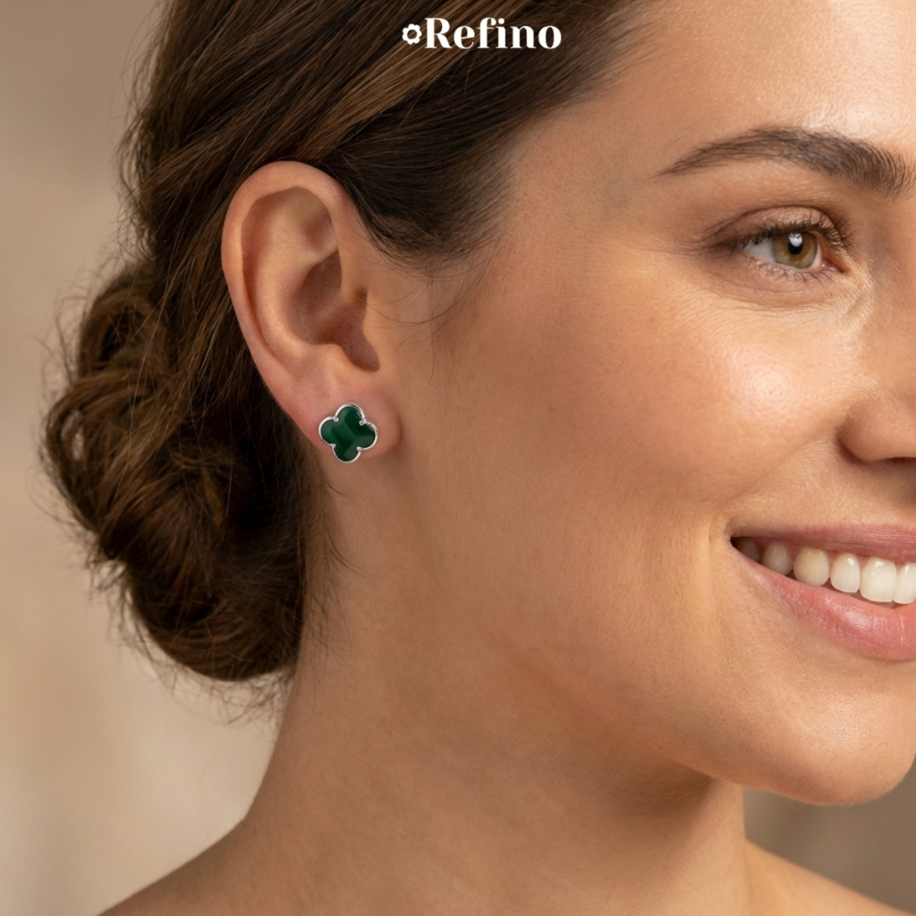 Trevo Brinco Flor Verde Blogueira Prata 925 Legitima