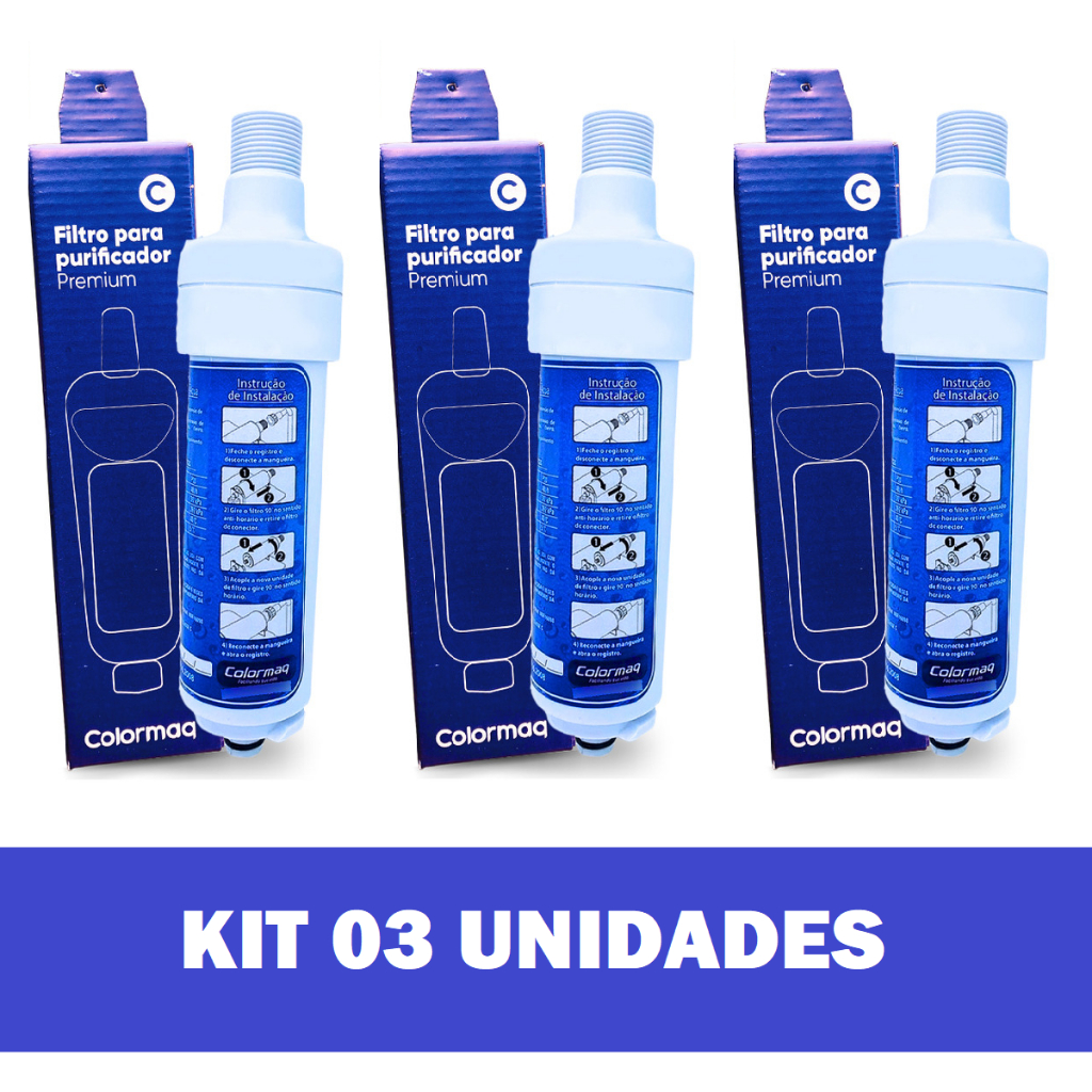 Refil Filtro Vela Purificador de Água Carvão Ativado Original Colormaq Premium Kit 3 unidades